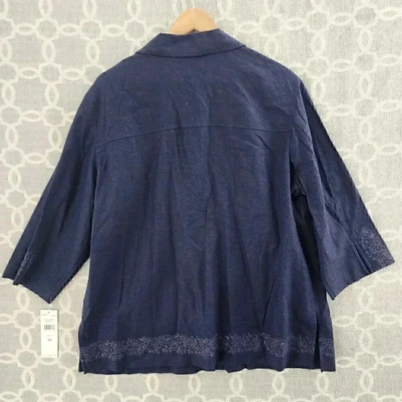 NWT Norton McNaughton Linen Blend Button Up Embroidered 3/4 sleeve women's Shirt - Picture 5 of 10